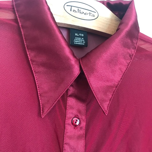 Guess Jeans red mesh button up long sleeve - Picture 2 of 4